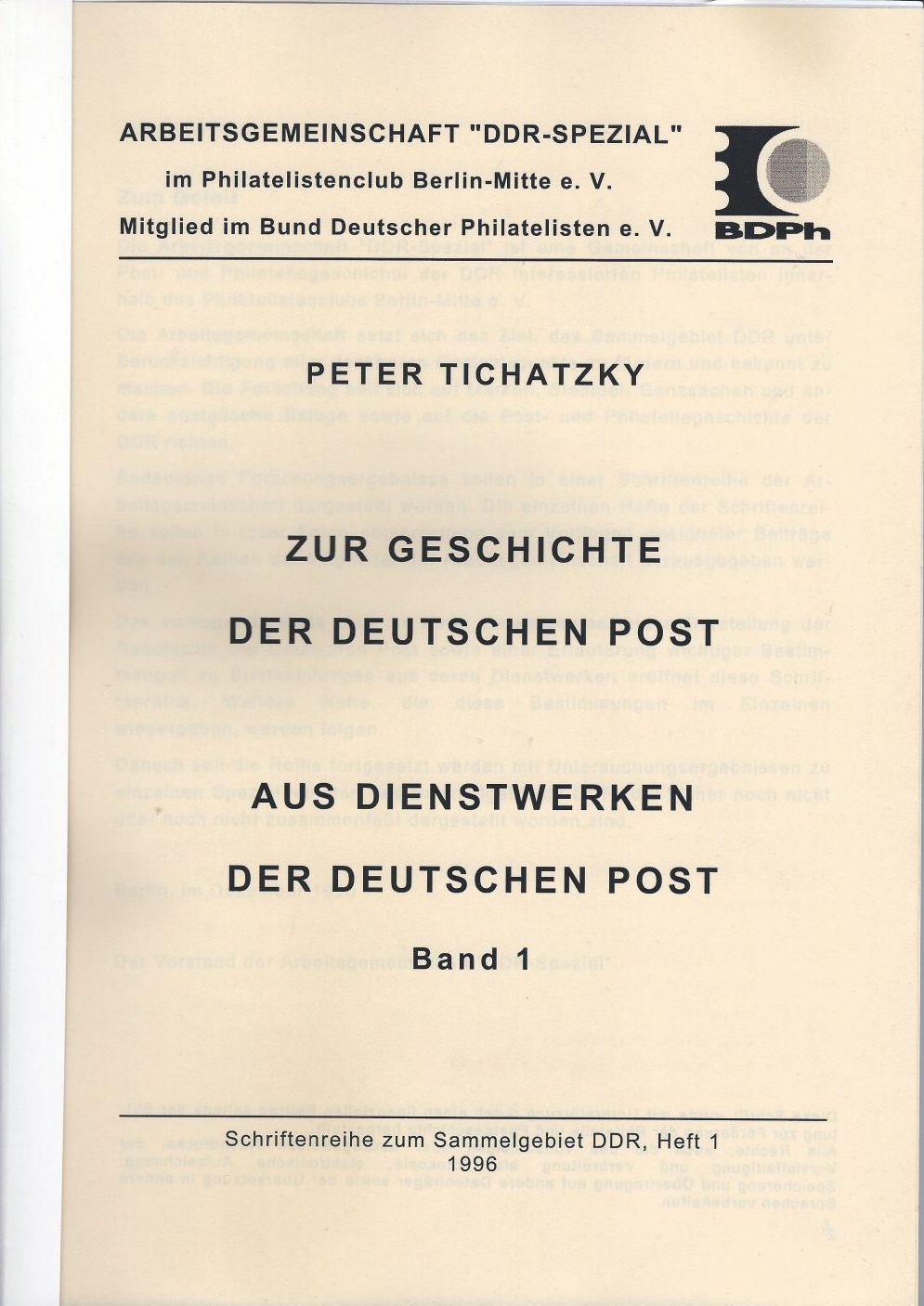 DDR Philatelie Literatur Dienstwerke Deutsche Post