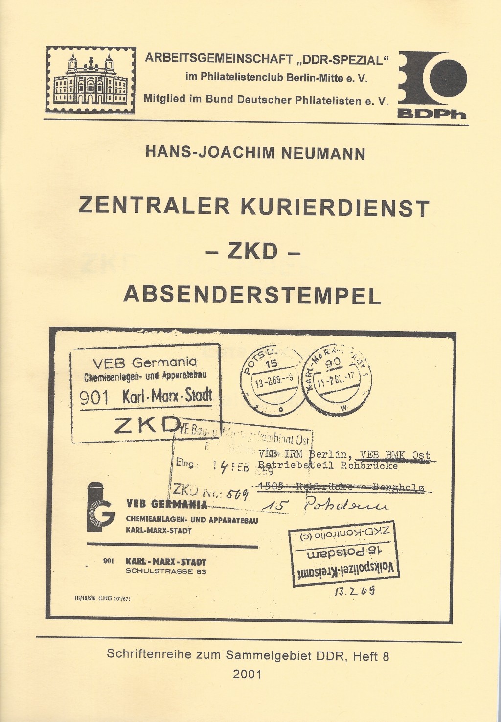 DDR Philatelie Literatur ZKD Absenderstempel