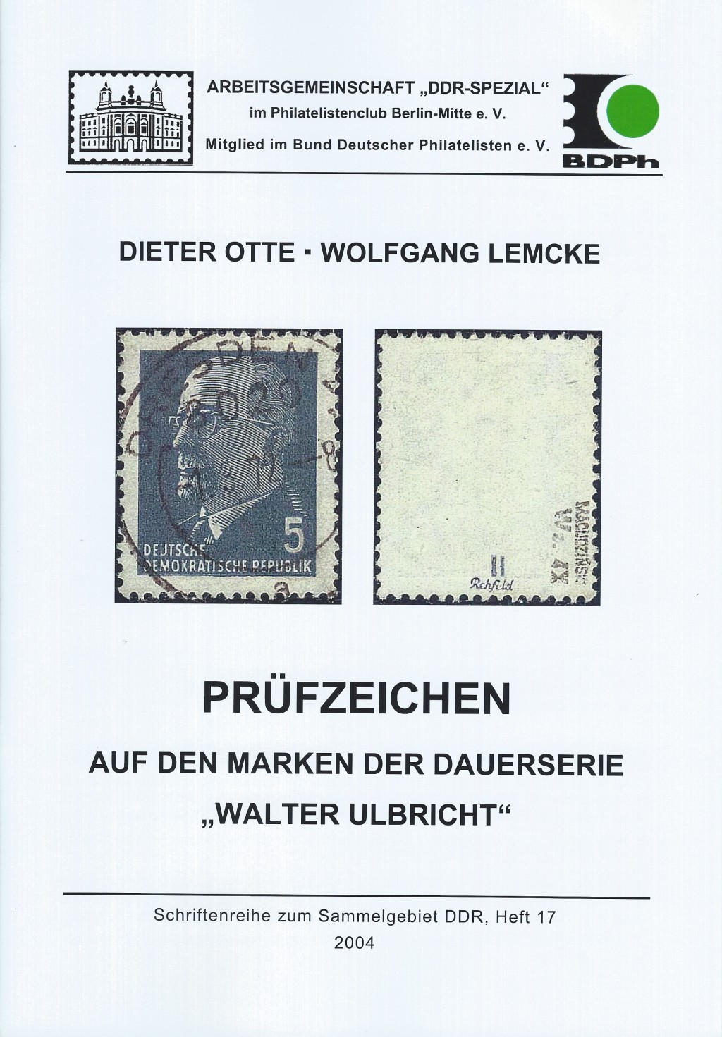 Philatelie DDR Dauerserie Walter Ulbricht Prüfzeichen