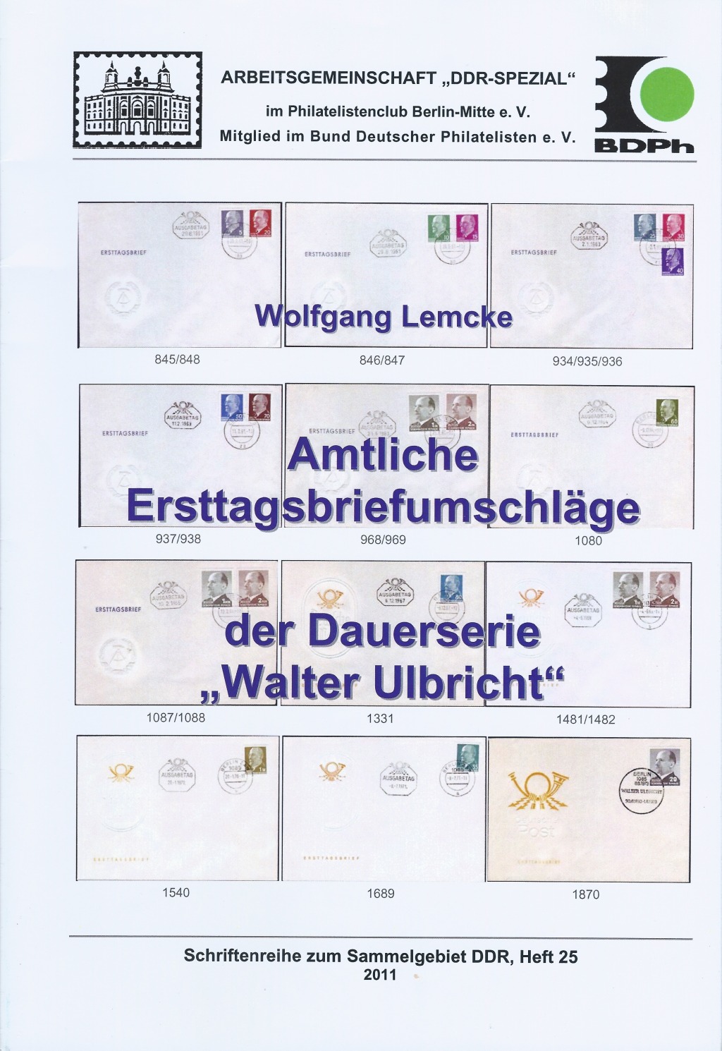 DDR Philatelie Literatur FDC Ersttagsbriefe Walter Ulbricht