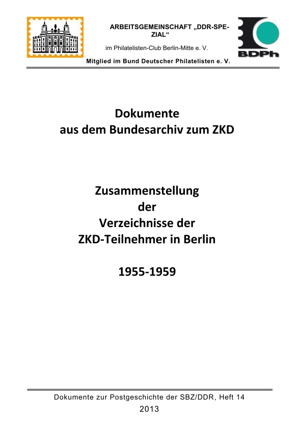 DDR Philatelie Literatur ZKD Teilnehmer Verzeichnis Berlin