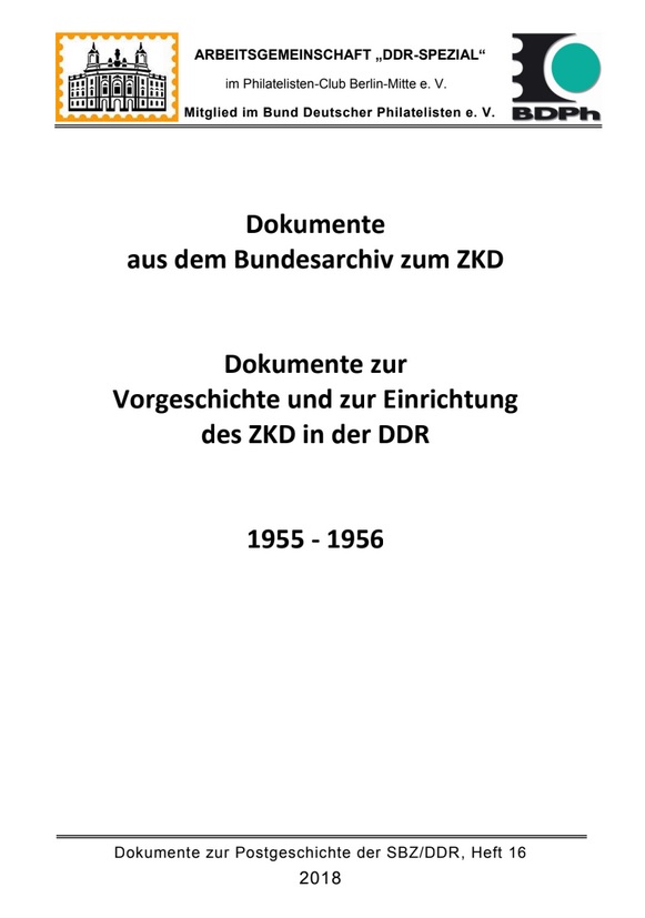 DDR Philatelie Literatur ZKD Bundesarchiv Vorgeschichte Einrichtung